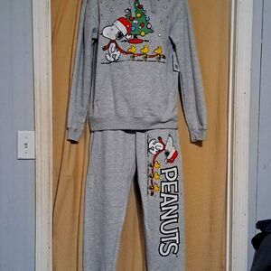 Snoopy Christmas Decal Sweatsuit (Hoodie, draw string sweatpants), siz:M, NWT